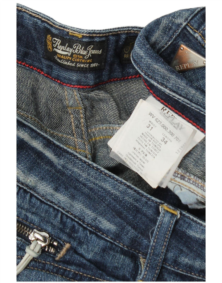 Vaqueros rectos desgastados para mujer Replay W31 L34 Algodón azul