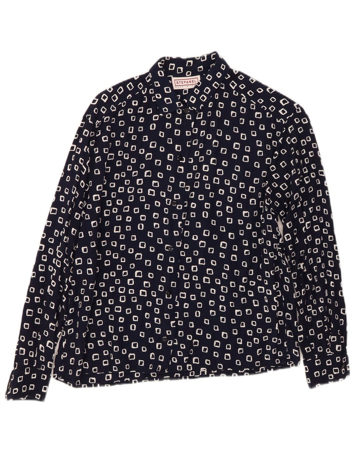 STEFANEL Camisa de mujer UK 46 Grande Azul marino Geométrico