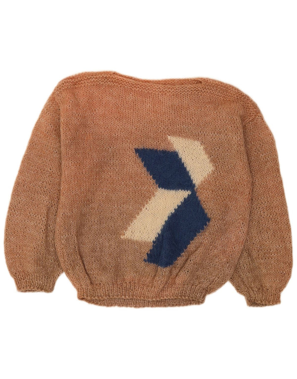 Vintage mujer barco cuello jersey suéter Reino Unido 18 XL marrón colorblock