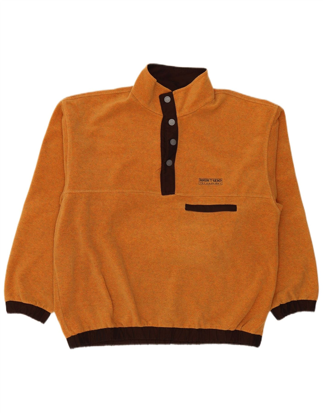 Vintage hombres botón cuello polar jumper XL naranja poliéster