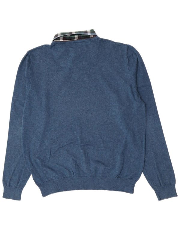 Marks & Spencer Suéter tipo jersey con cuello tipo polo y corte regular para hombre, talla grande, azul