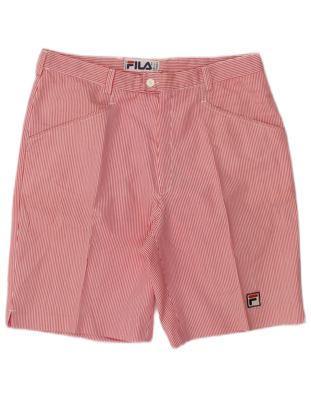 FILA Shorts casuales para hombre W28 Poliéster a rayas rojas pequeñas