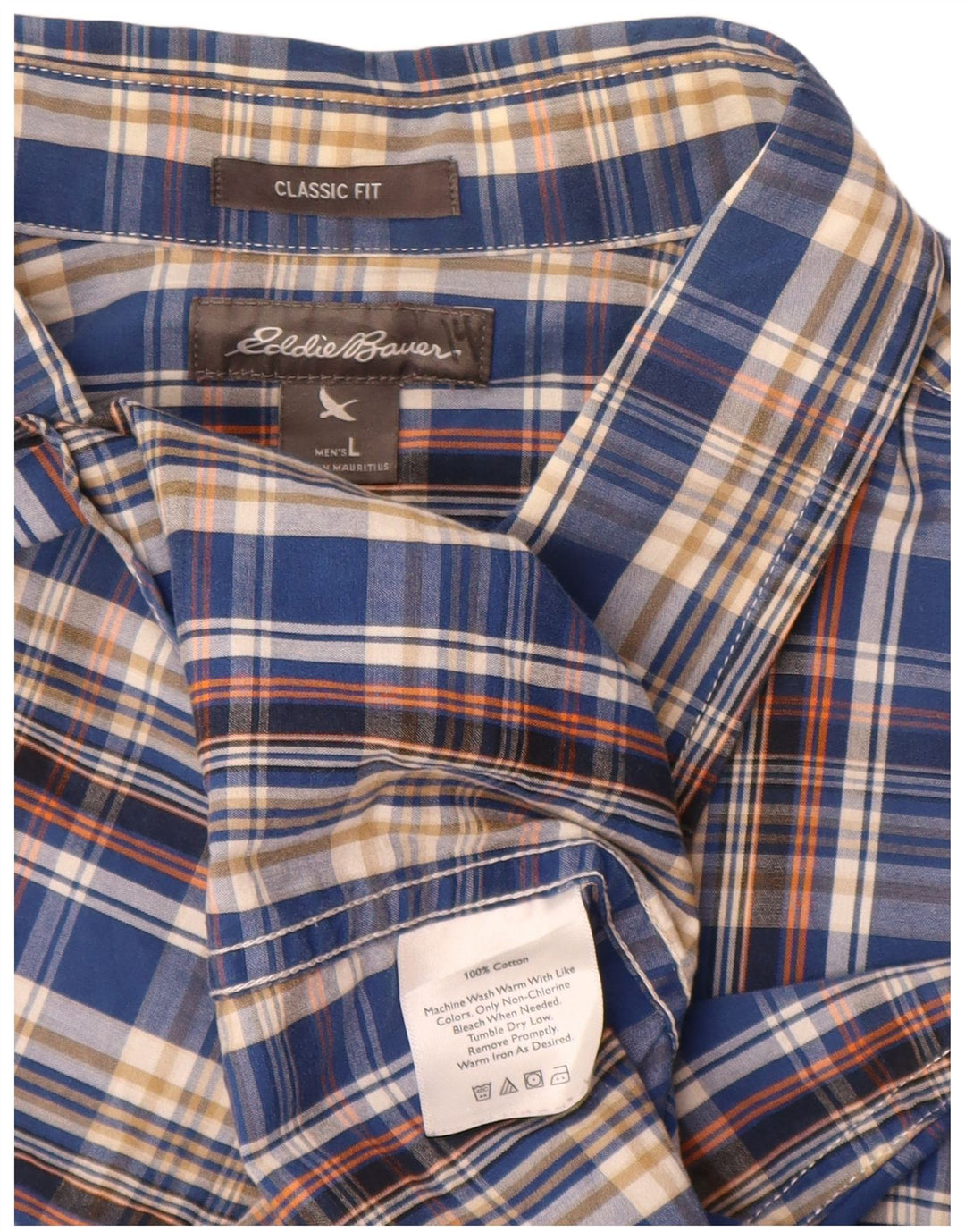 Eddie Bauer Camisa de corte clásico para hombre de algodón a cuadros azules grandes