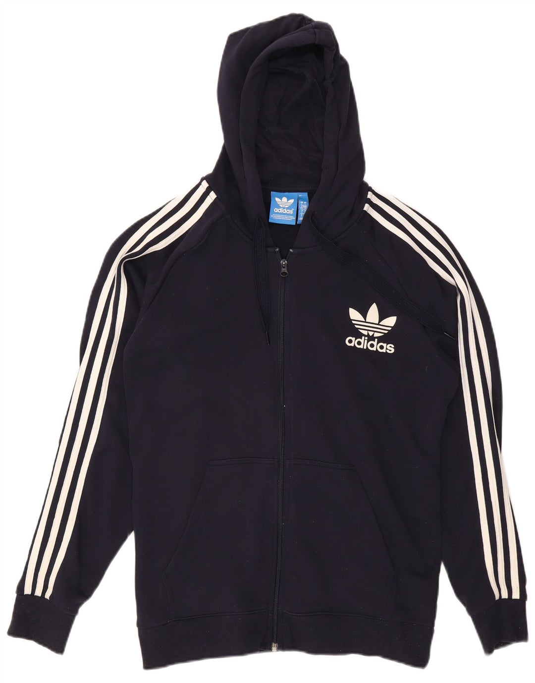 ADIDAS Sudadera con capucha y cremallera para hombre, talla grande, algodón azul marino
