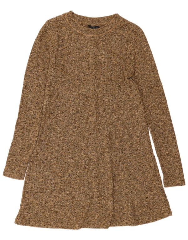 Topshop Vestido tipo jersey de manga larga para mujer UK 10 Small Beige Poliéster moteado