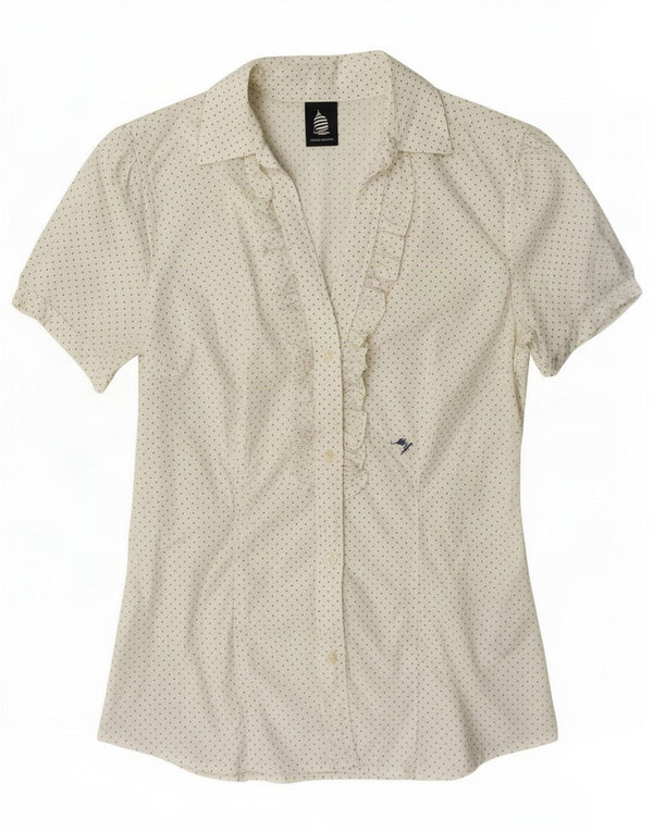 Marina Yachting Blusa camisera con volantes en la parte delantera para mujer UK 6 XS Blanco manchado