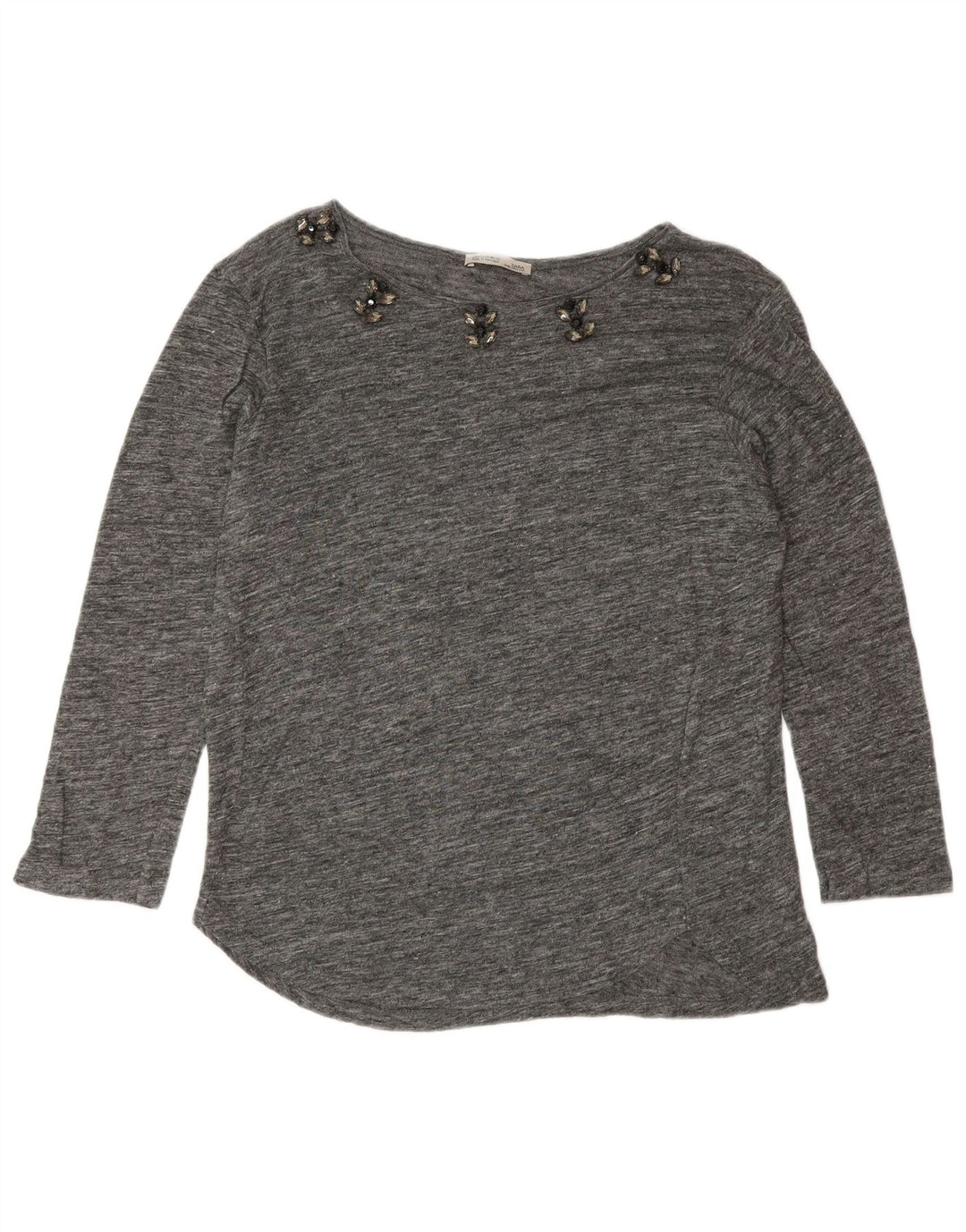 Zara Mujer Top Manga 3/4 UK 44 Gris Medio Moteado