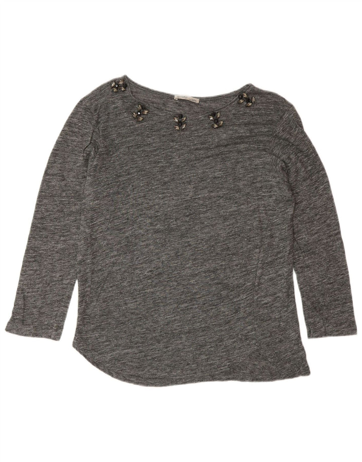 Zara Mujer Top Manga 3/4 UK 44 Gris Medio Moteado