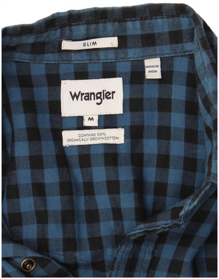 WRANGLER Camisa de franela ajustada de algodón a cuadros azul medio para hombre