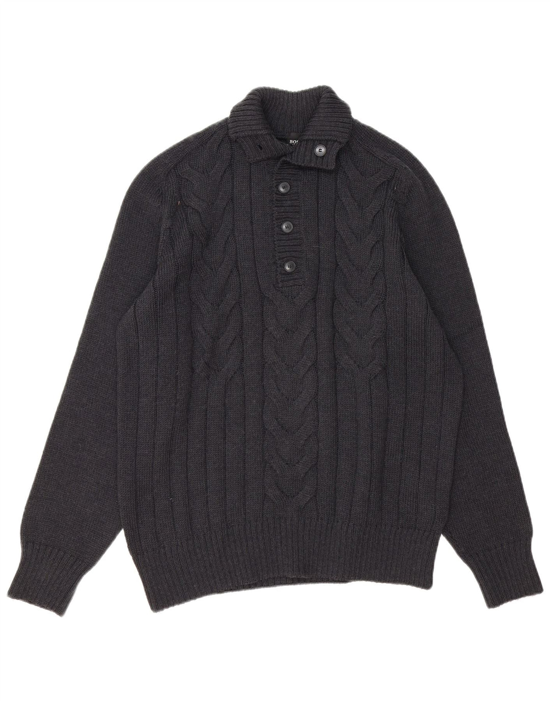Hugo Boss Suéter tipo jersey con cuello y botones y ajuste delgado para hombre XL Gris