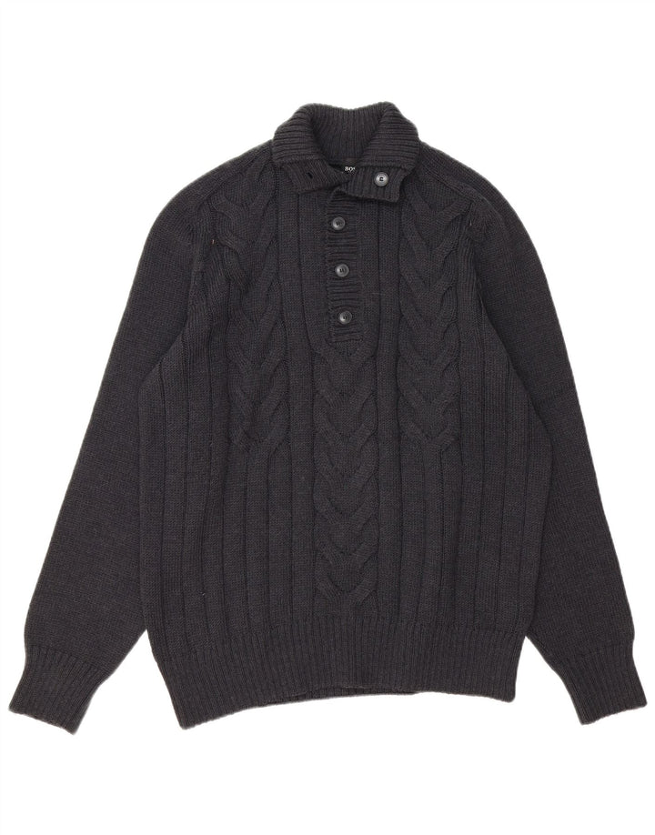 Hugo Boss Suéter tipo jersey con cuello y botones y ajuste delgado para hombre XL Gris