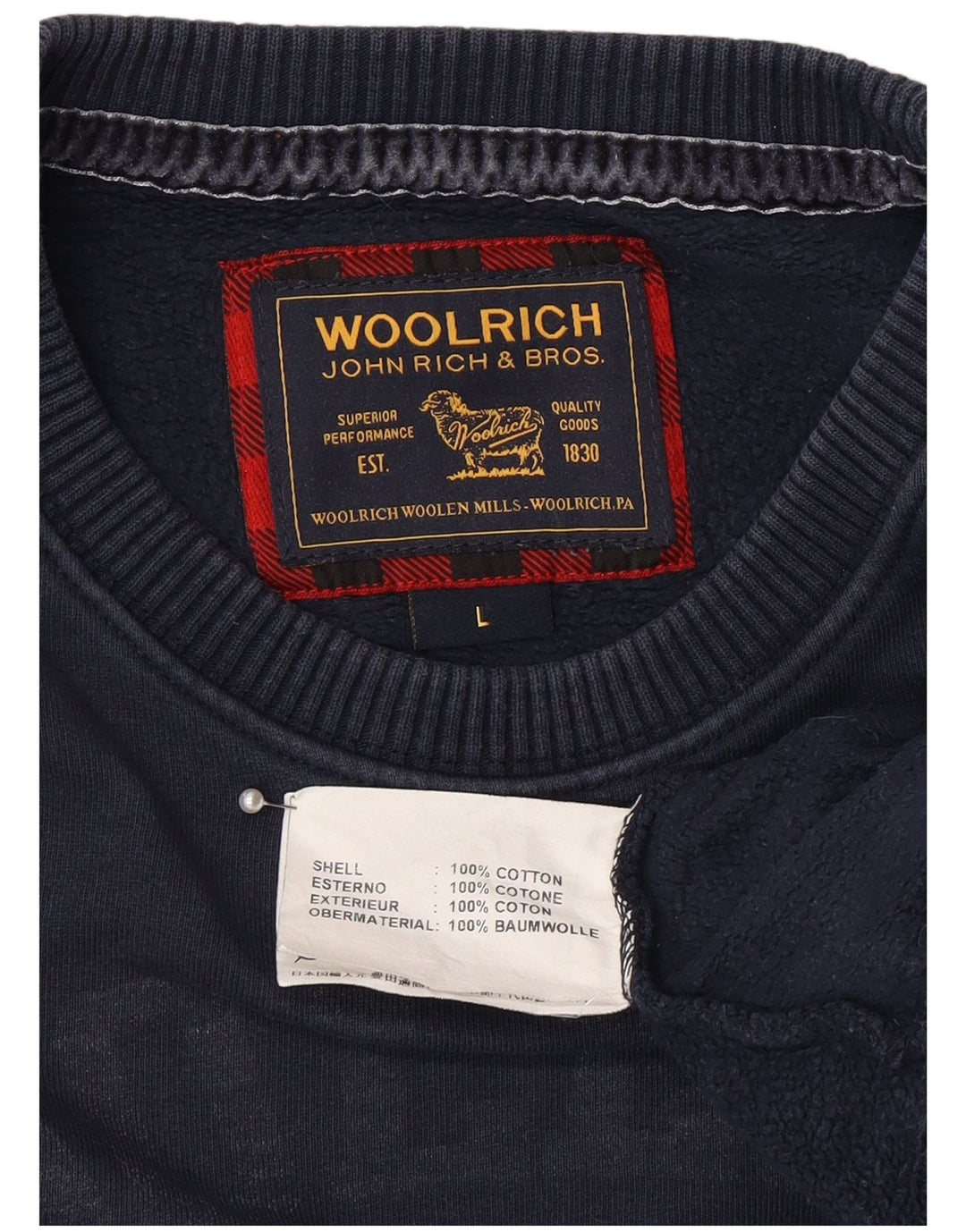 Woolrich Hombre Sudadera Gráfica Jumper Large Azul Marino Algodón