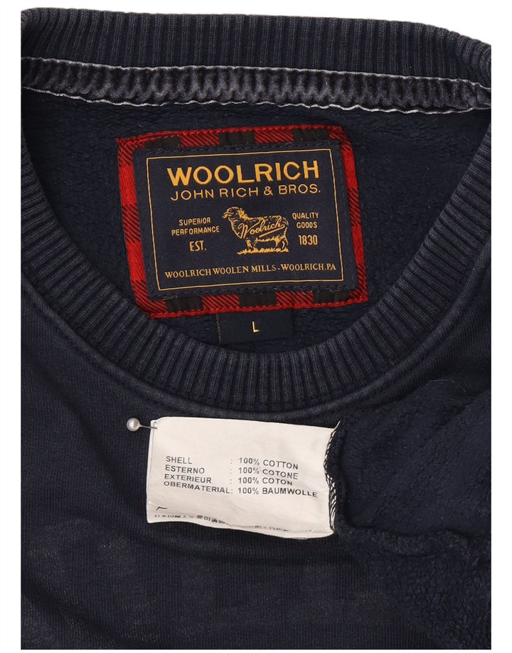 Woolrich Hombre Sudadera Gráfica Jumper Large Azul Marino Algodón