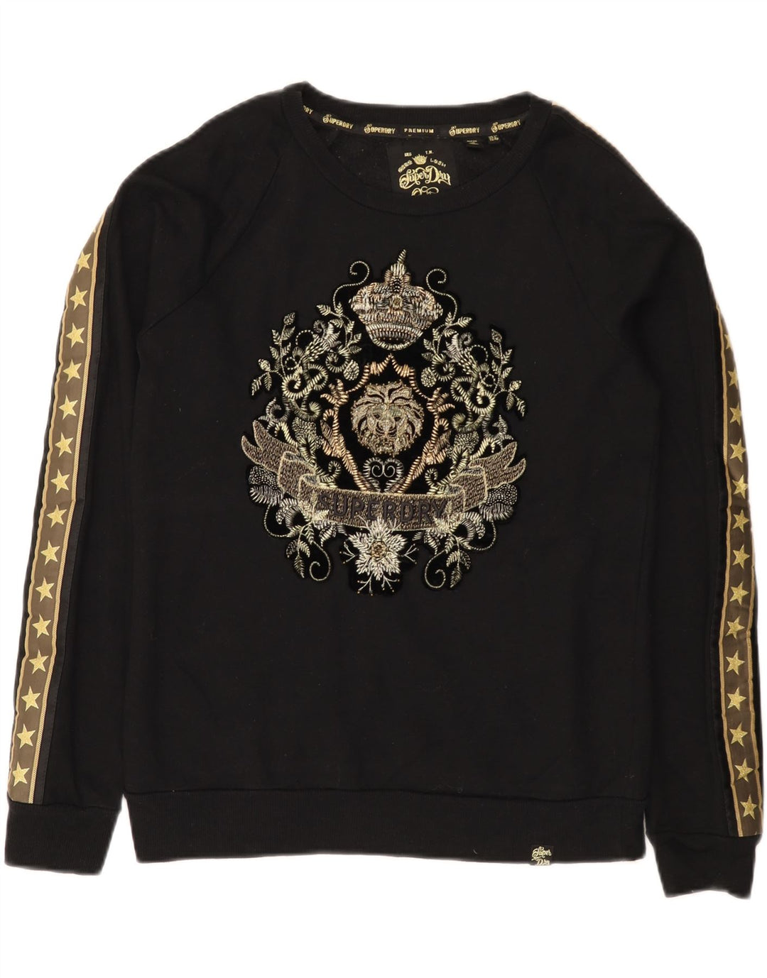 Superdry Mujer Sudadera Gráfica Jumper UK 12 Medium Negro Algodón
