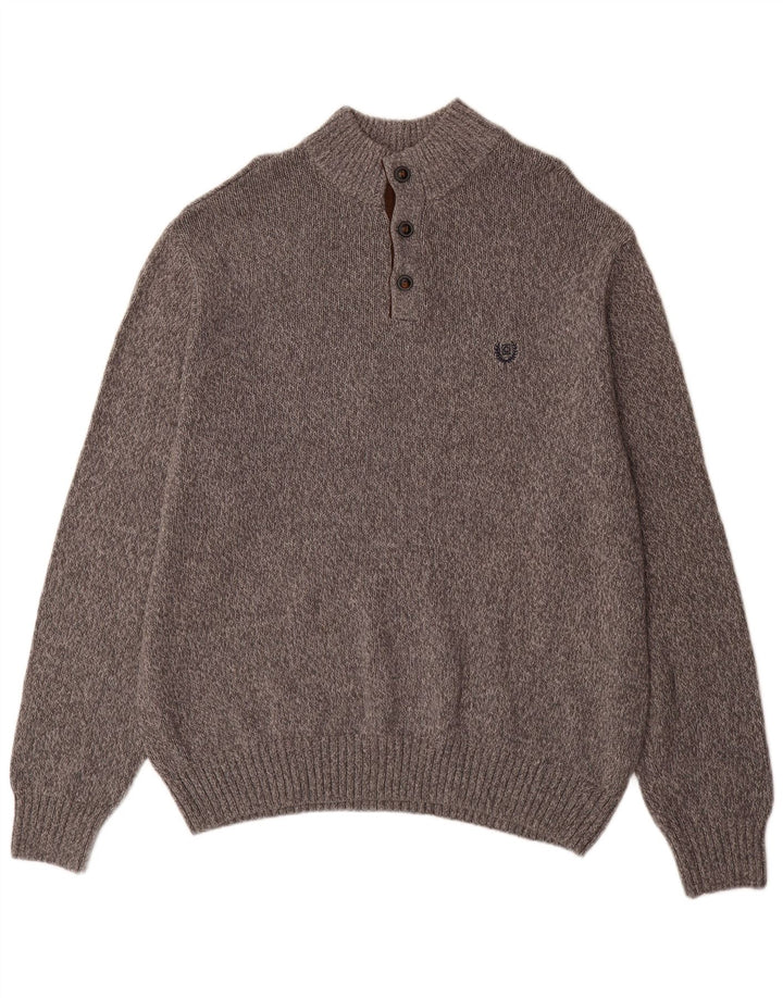 Chaps Suéter tipo jersey con cuello y botones grandes para hombre, talla 2XL, algodón moteado gris