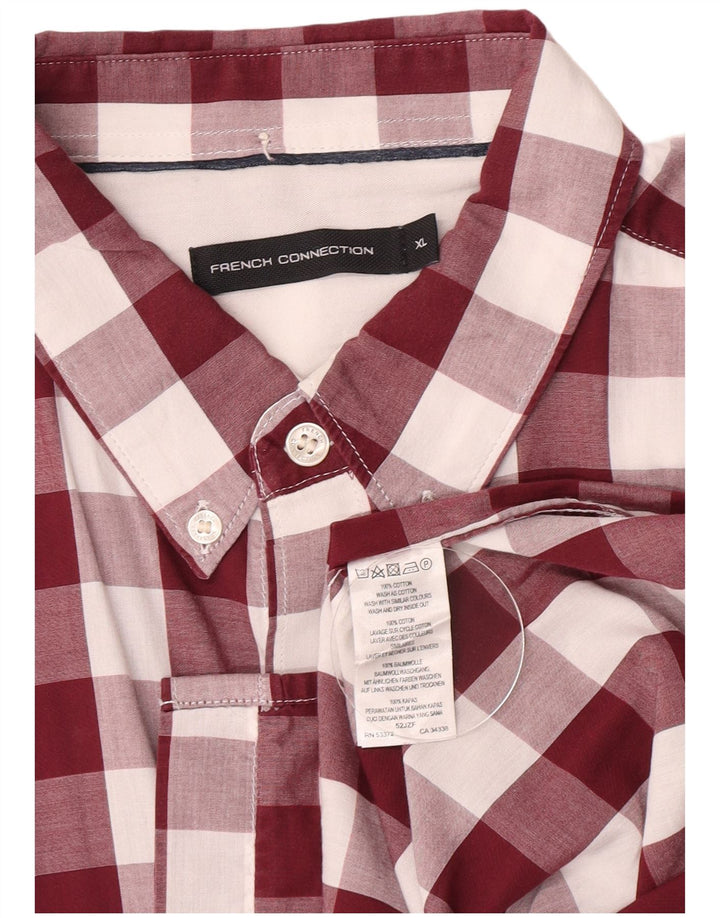 Camisa para hombre French Connection XL de algodón a cuadros color burdeos