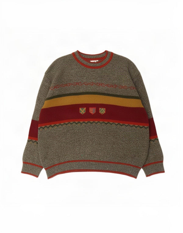 Piu Verona Jersey Hombre con Cuello Barco XL Lana Color Block Gris