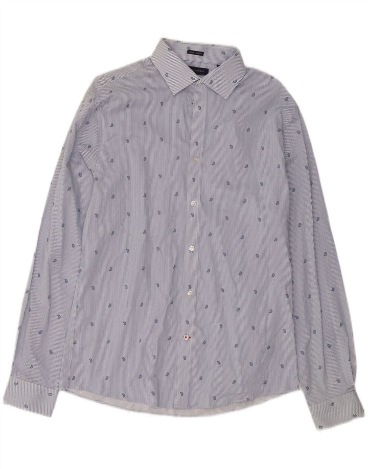 TOMMY HILFIGER Camisa elástica para hombre Talla 15 1/2 Raya mediana azul
