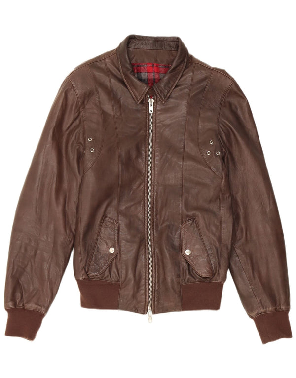 Chaqueta de cuero vintage para mujer IT 48 XL Marrón