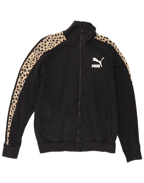 Chaqueta Superior de Chándal Oversized para Mujer Puma UK 10 Small Negro Estampado Animal