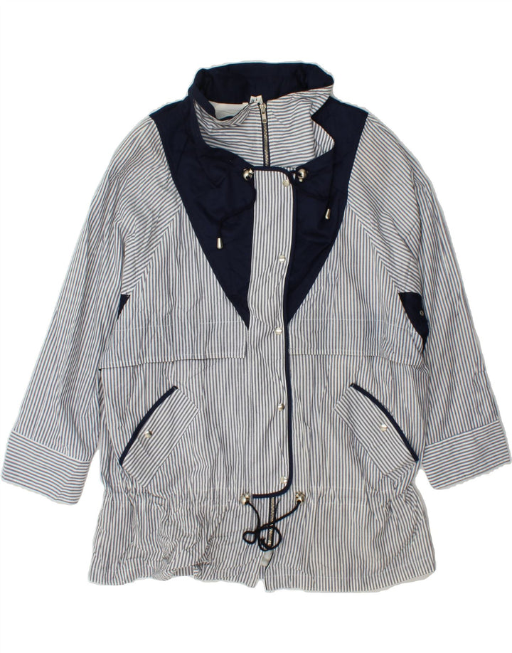 BONITA Womens Windbreaker Jacket EU 42 Large Navy Blue Striped Polyester Vintage Bonita and Second-Hand Bonita from Messina Hembry 
