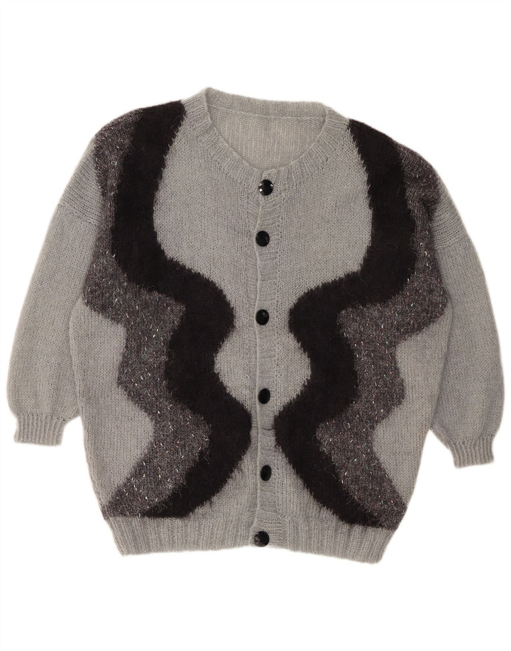 VINTAGE Suéter cárdigan para mujer Reino Unido 20 2XL Bloque de color gris