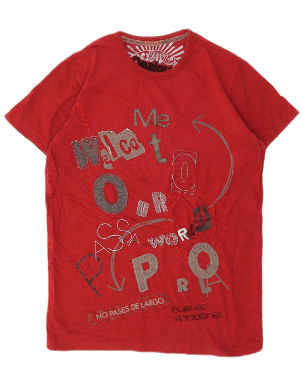 Desigual Hombre Camiseta Gráfica Top Pequeño Algodón Rojo