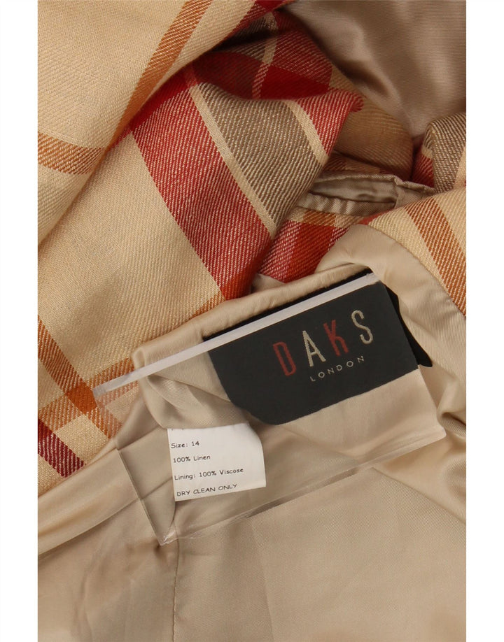 DAKS Chaqueta tipo blazer de 2 botones para mujer UK 14 Large Beige Check Linen