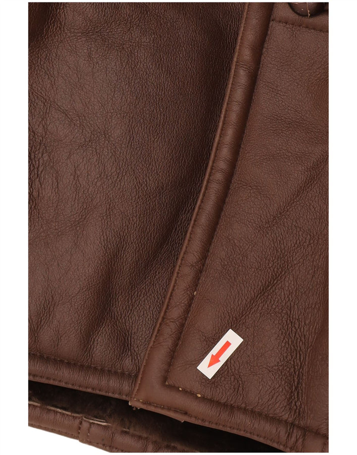 Chaqueta de piel de oveja vintage para hombre IT 50 piel de oveja marrón grande