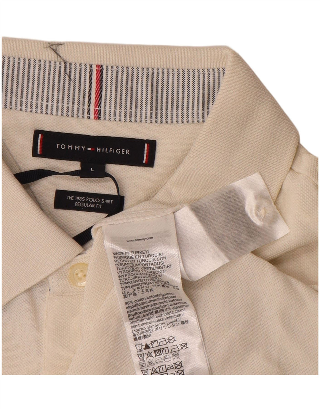 TOMMY HILFIGER Polo de manga larga de ajuste regular para hombre, talla grande, blanco roto