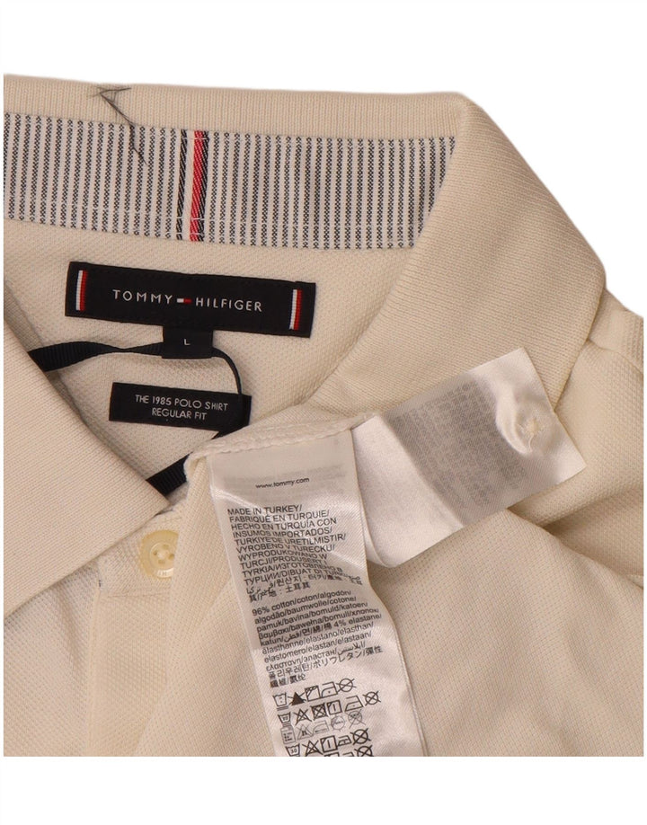 TOMMY HILFIGER Polo de manga larga de ajuste regular para hombre, talla grande, blanco roto