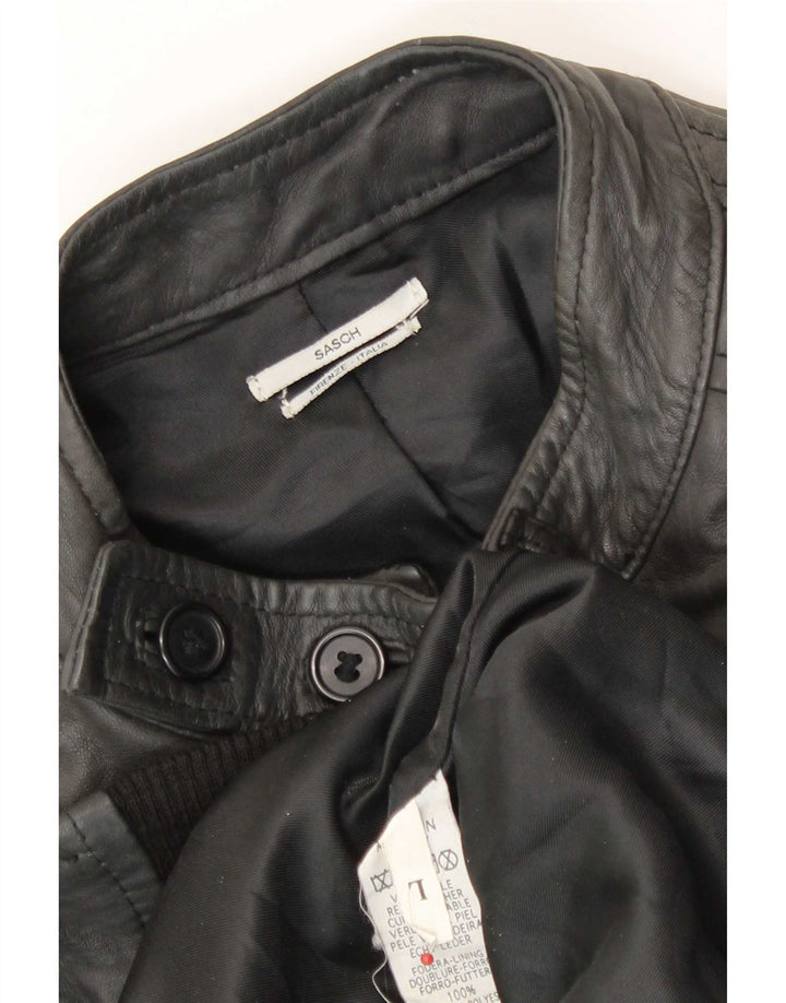 Sasch Chaqueta de cuero militar para hombre Reino Unido 40 Grande Negro