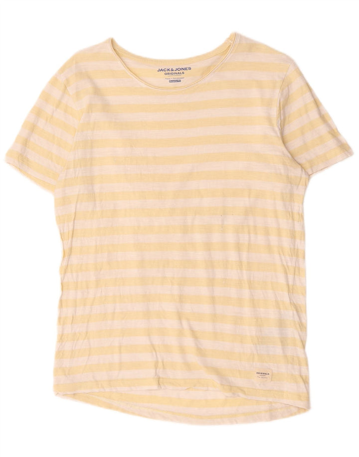 Jack & Jones Hombre Camiseta Top Medium Amarillo Rayas Algodón