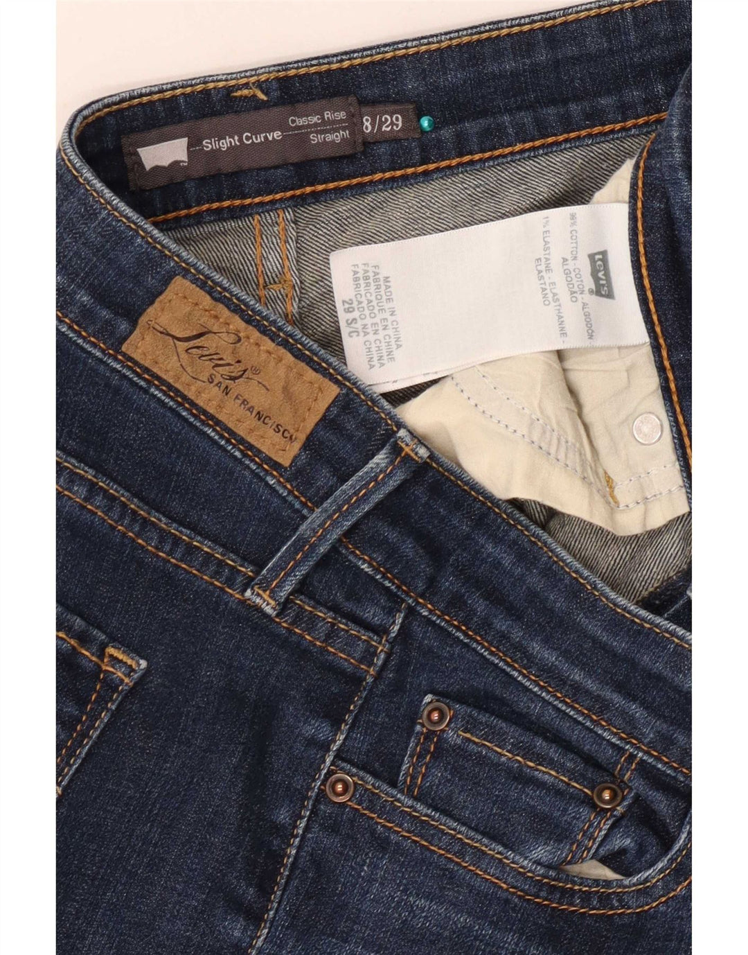 Levi's Jeans rectos con curva ligera para mujer US 8 Medium W29 L29 Azul marino