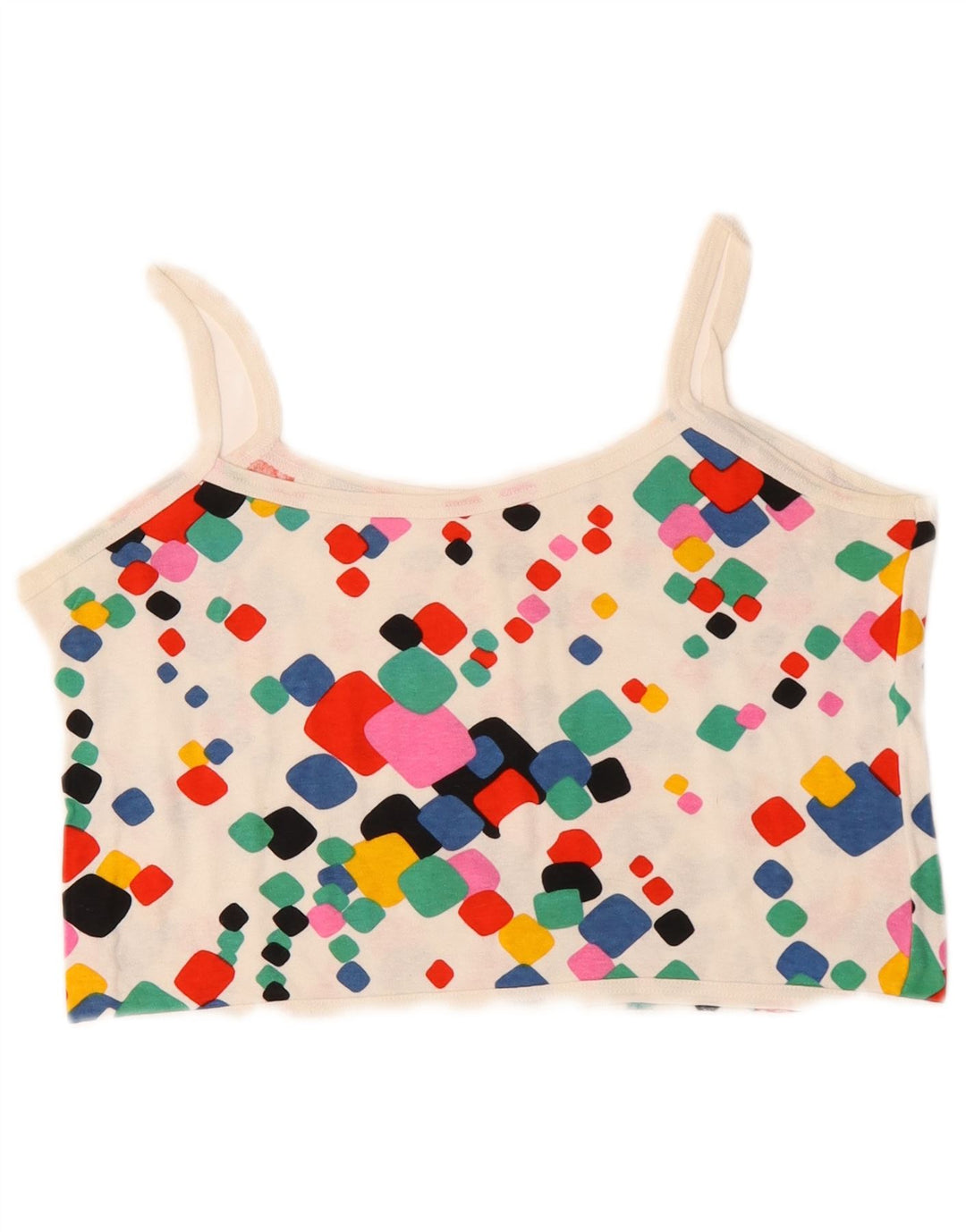 VINTAGE Mujer Crop Cami Top Reino Unido 10 Pequeño Multicolor Geométrico