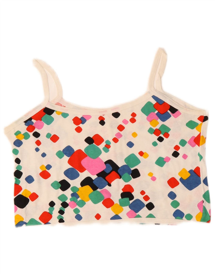 VINTAGE Mujer Crop Cami Top Reino Unido 10 Pequeño Multicolor Geométrico