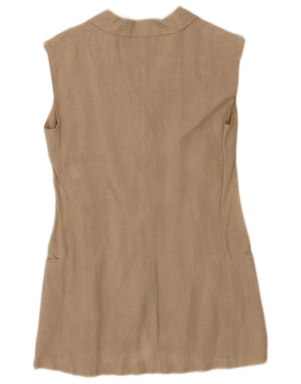 Max Mara Chaqueta tipo blazer sin mangas con 3 botones para mujer UK 10 Small Beige Linen