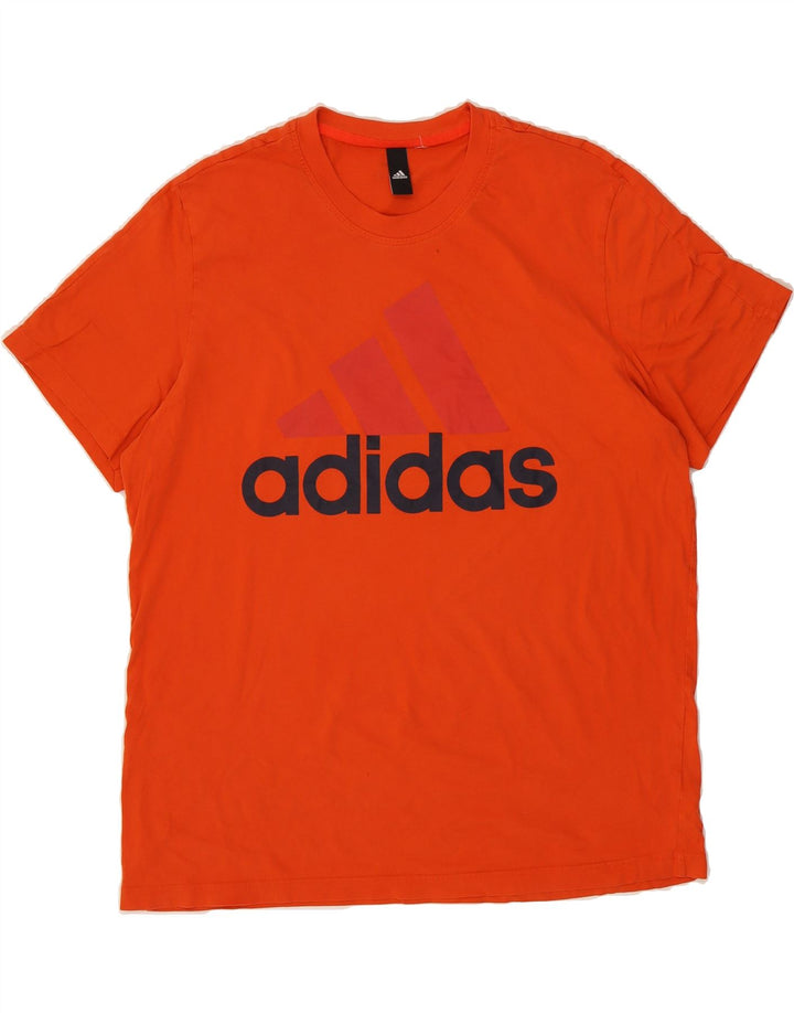ADIDAS Mens Graphic T-Shirt Top Large Orange Vintage Adidas and Second-Hand Adidas from Messina Hembry 