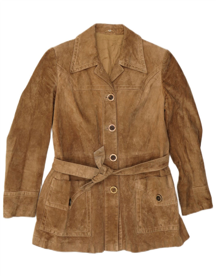 VINTAGE Chaqueta de ante para mujer IT 46 Cuero beige grande
