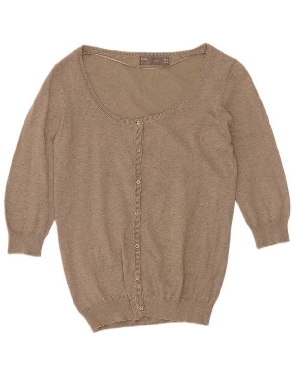 Zara - Cárdigan de manga 3/4 para mujer, talla 40, color beige