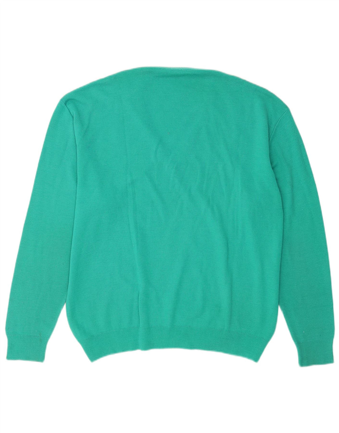 Vintage hombres V-cuello jumper suéter grande lana turquesa