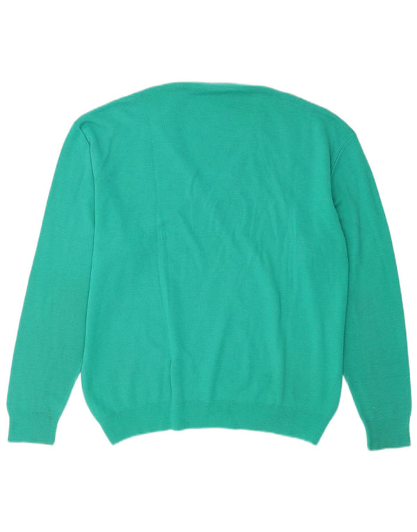 Vintage hombres V-cuello jumper suéter grande lana turquesa