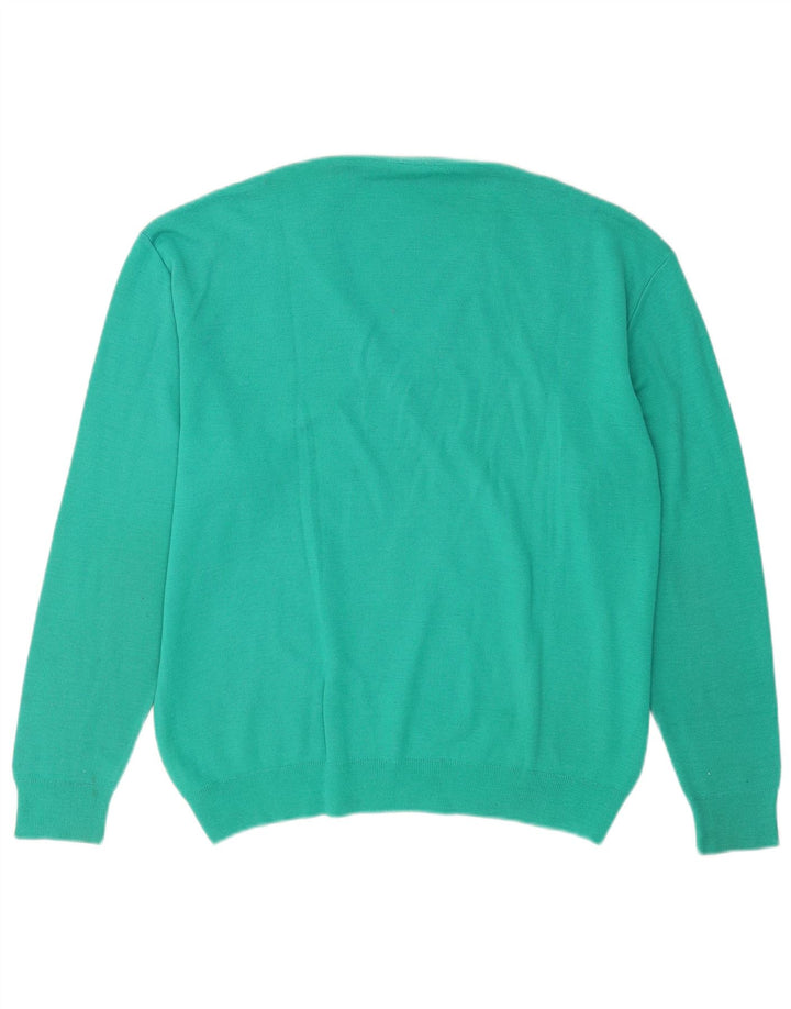 Vintage hombres V-cuello jumper suéter grande lana turquesa