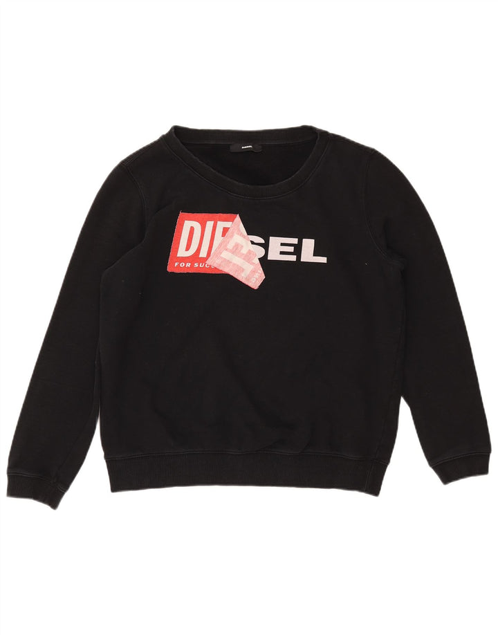 DIESEL Sudadera gráfica para mujer Jersey UK 44 Mediano Algodón negro