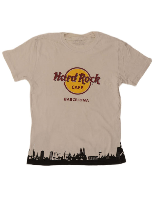 Hard Rock Cafe Mens Barcelona Graphic Camiseta Top Medio Off White Algodón