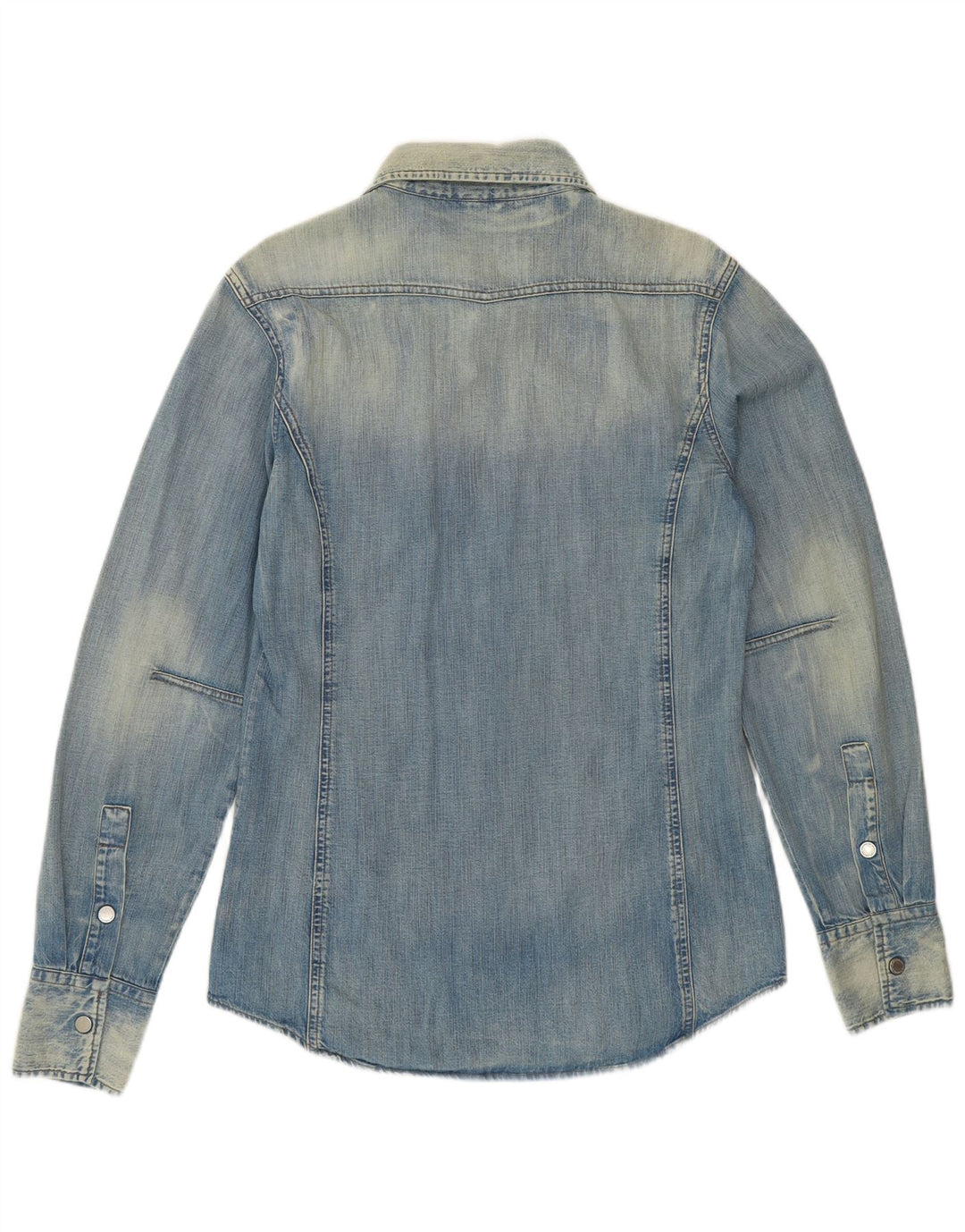 BENETTON Camisa vaquera con lavado ácido para hombre Algodón azul medio