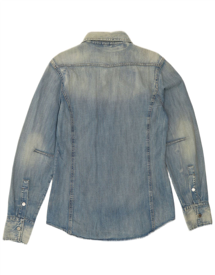 BENETTON Camisa vaquera con lavado ácido para hombre Algodón azul medio