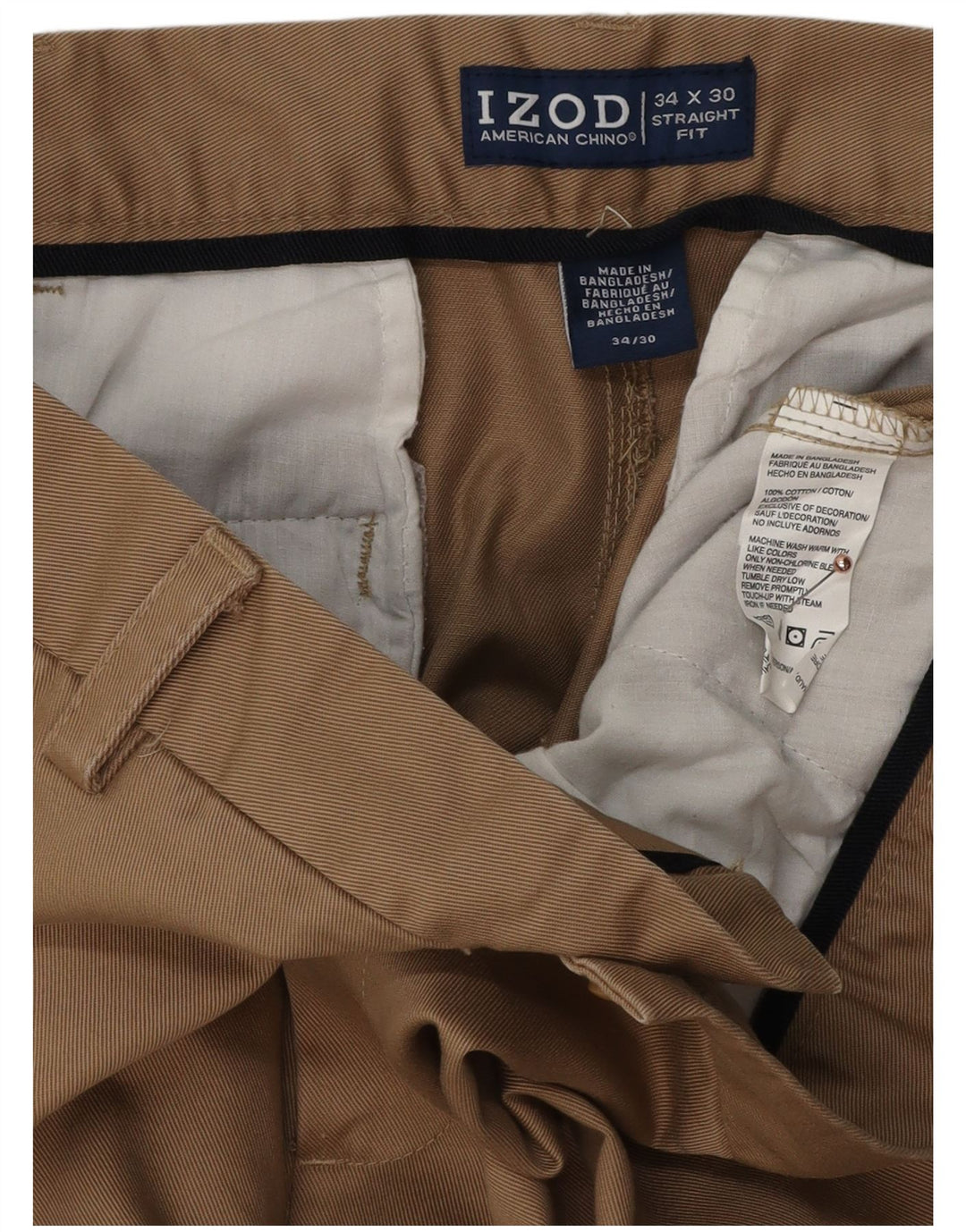 IZOD Pantalón chino recto para hombre W3 L30 Algodón marrón