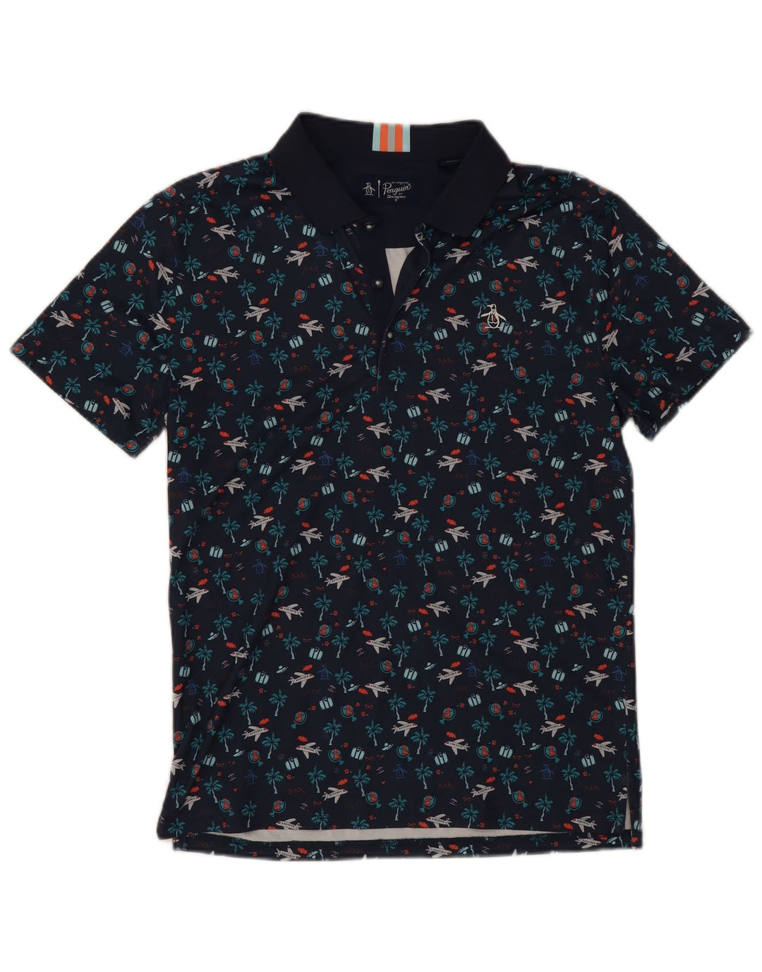 Polo con estampado de pingüino para hombre, talla pequeña, poliéster azul marino