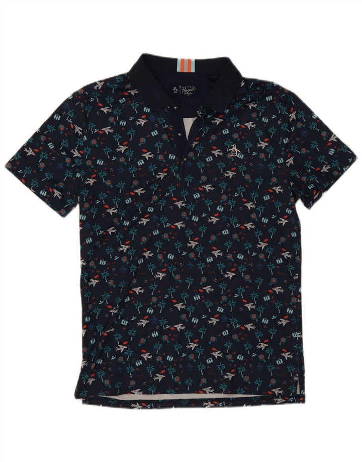 Polo con estampado de pingüino para hombre, talla pequeña, poliéster azul marino